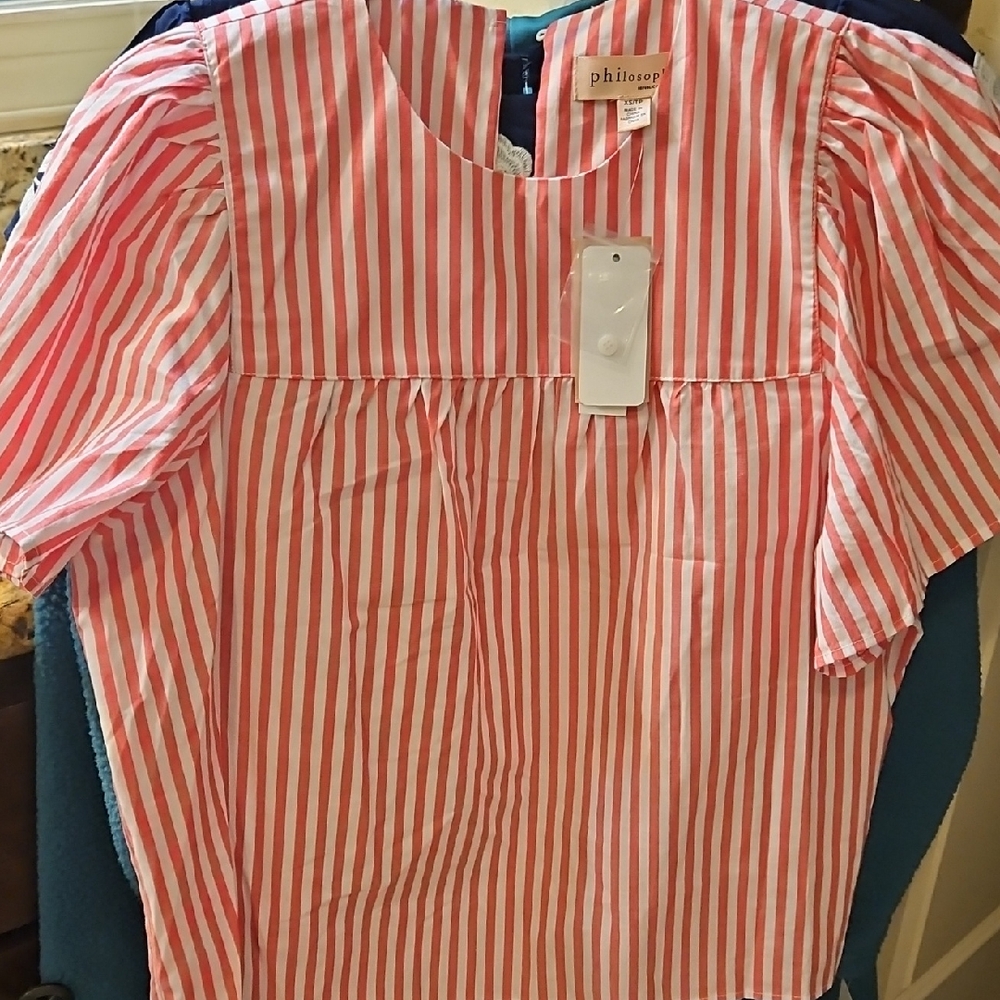 Philosophy Womens Red and White Striped Blouse - Picture 1 of 5